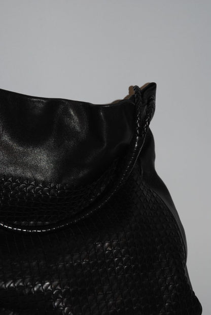 black Bottega Veneta Woven Embossed Leather Hobo Bag, Dimensions (approx): 20” L x 15” H x 7” D Handle Drop: 10” braided leather shoulder strap