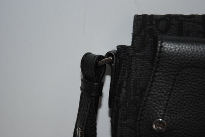 black Christian Dior Jacquard Saddle Bag with Leather Trim & Buckle Clasp, Approx. 9.5” W × 6.5” H × 2.5” D