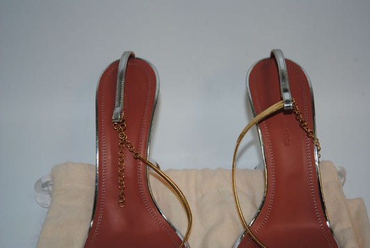 gold and silver Amina Muaddi sculpted heel, 38 EU
