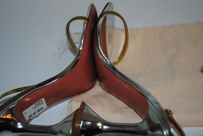 gold and silver Amina Muaddi sculpted heel, 38 EU
