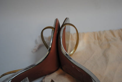 gold and silver Amina Muaddi sculpted heel, 38 EU