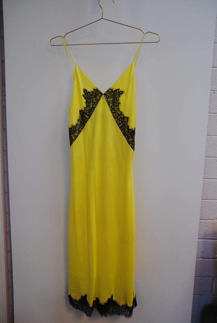 lemon yellow Rag and Bone slip dress with lace, S