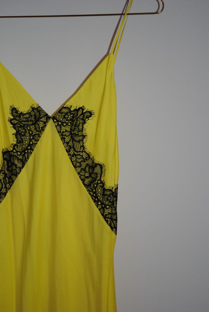 lemon yellow Rag and Bone slip dress with lace, S