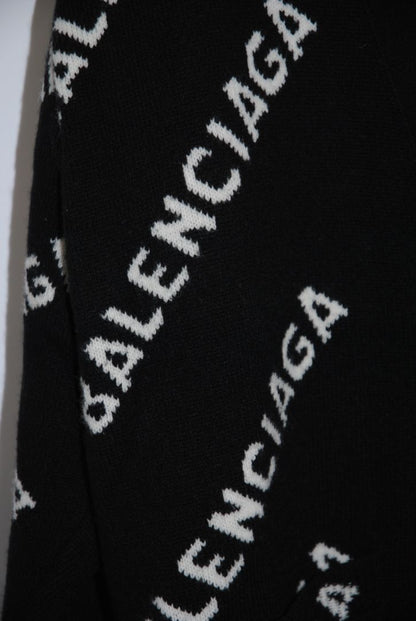 black and white Balenciaga Oversized Logo Intarsia Cardigan, L