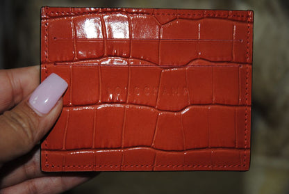 brown Longchamp Croc-Embossed, Height: 3 in (7.5 cm) Width: 4 in (10 cm) Depth: 0.25 in (0.6 cm)