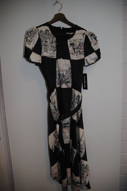 black and paris print Karl Lagerfeld puff belted dress, 2