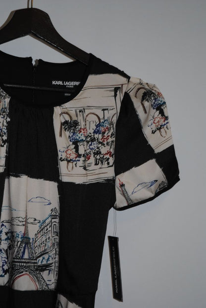 black and paris print Karl Lagerfeld puff belted dress, 2
