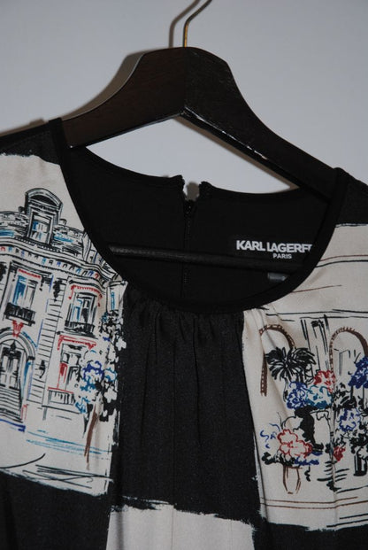 black and paris print Karl Lagerfeld puff belted dress, 2