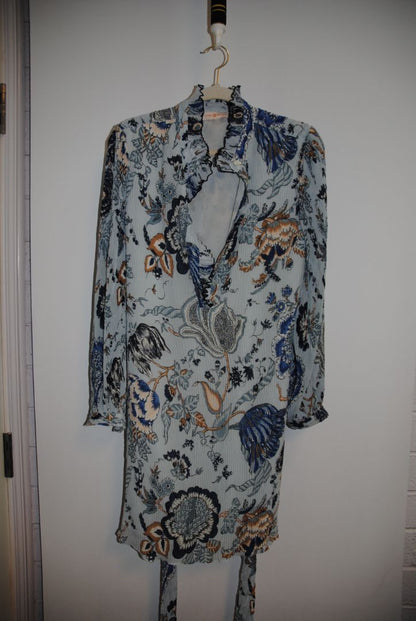 blue and white Tory Burch Floral Ruffle Silk Dress, 8