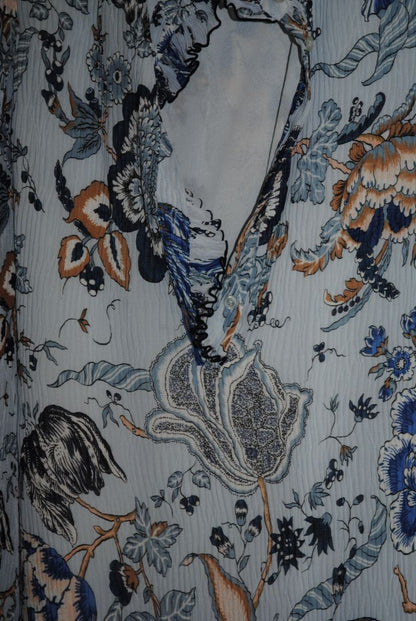 blue and white Tory Burch Floral Ruffle Silk Dress, 8
