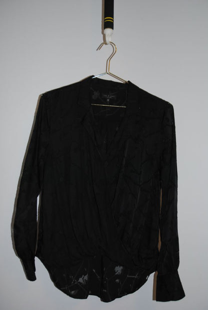 black Rag & Bone Branch Print Silk Wrap Blouse, xs