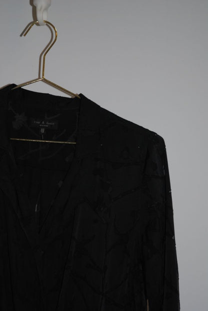 black Rag & Bone Branch Print Silk Wrap Blouse, xs