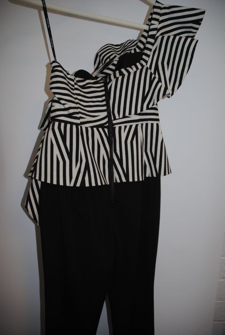 Self-Portrait Black White Stripe Ruffle Jumpsuit 2