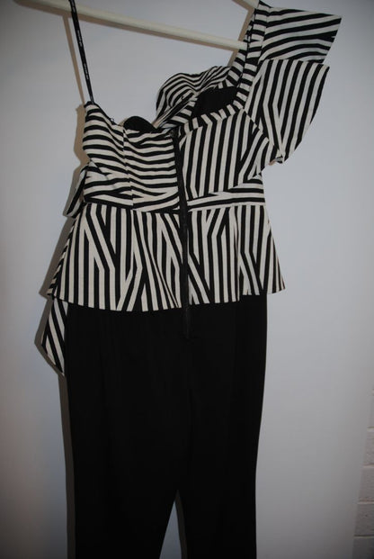 Self-Portrait Black White Stripe Ruffle Jumpsuit 2
