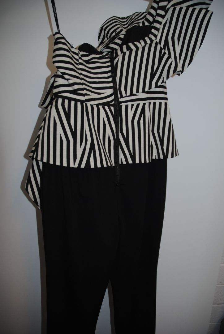 Self-Portrait Black White Stripe Ruffle Jumpsuit 2