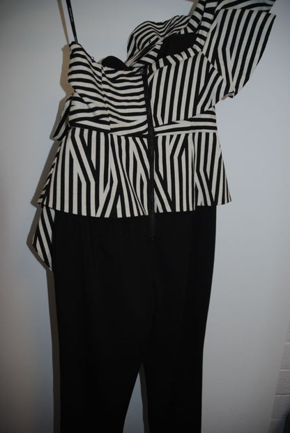 Self-Portrait Black White Stripe Ruffle Jumpsuit 2