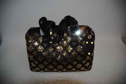 monogram embelished Louis Vuitton Sunshine Express Speedy LIMITED Edition, W ≈ 11″, H ≈ 8″, D ≈ 7″.  Speedy 30 sizing (30 cm ~11.8″ width)approx. 11.8″ (W) × 7.5″ (H) × 5.5–6″ (D).