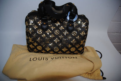 monogram embelished Louis Vuitton Sunshine Express Speedy LIMITED Edition, W ≈ 11″, H ≈ 8″, D ≈ 7″.  Speedy 30 sizing (30 cm ~11.8″ width)approx. 11.8″ (W) × 7.5″ (H) × 5.5–6″ (D).