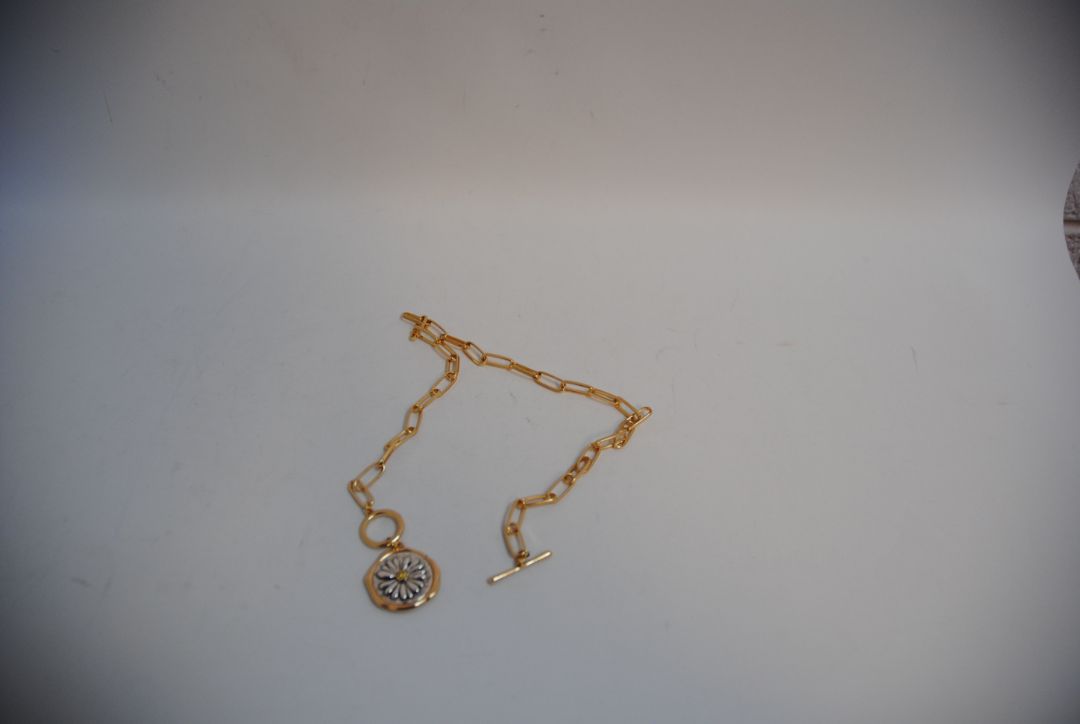 gold plated NA toggle necklace, Shorter gold chain (14-16”)