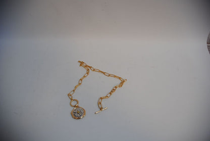 gold plated NA toggle necklace, Shorter gold chain (14-16”)