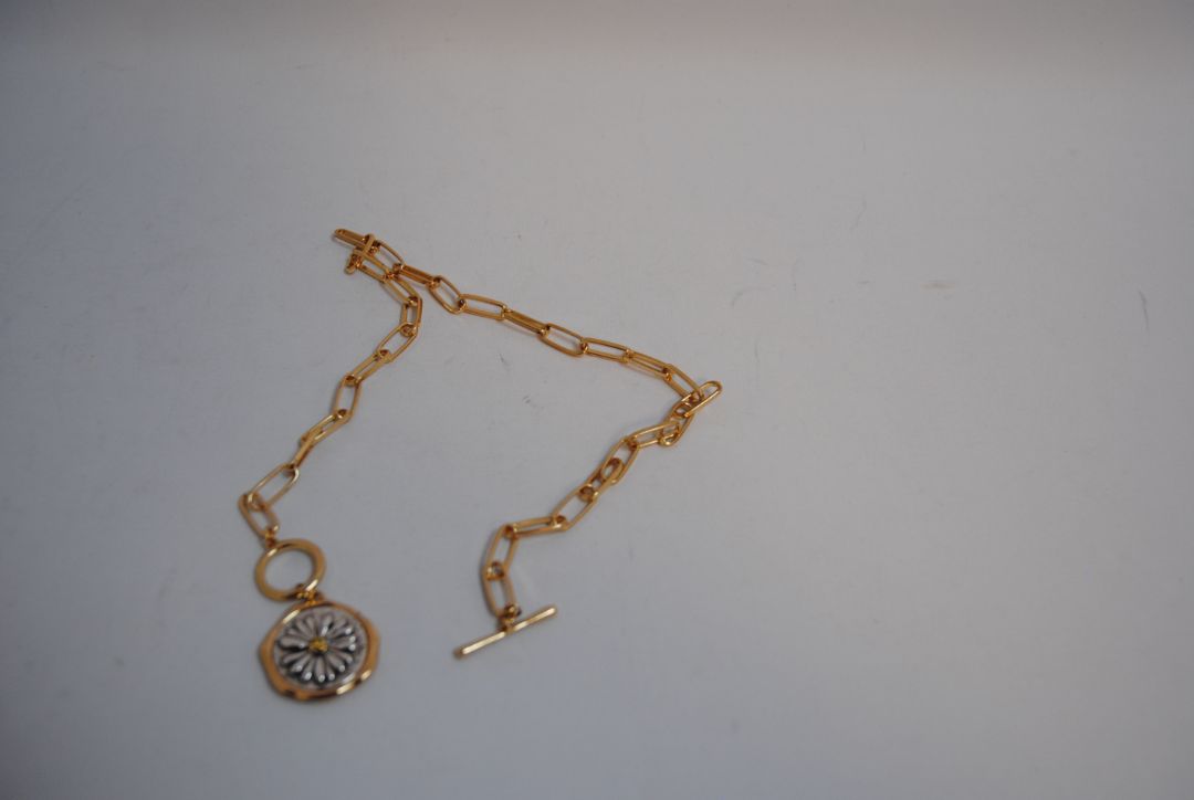 gold plated NA toggle necklace, Shorter gold chain (14-16”)
