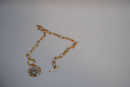gold plated NA toggle necklace, Shorter gold chain (14-16”)
