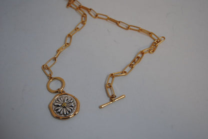 gold plated NA toggle necklace, Shorter gold chain (14-16”)