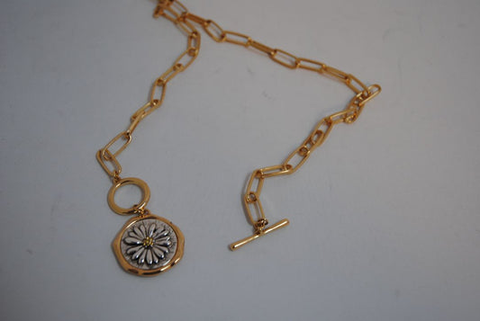 gold plated NA toggle necklace, Shorter gold chain (14-16”)