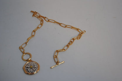 gold plated NA toggle necklace, Shorter gold chain (14-16”)