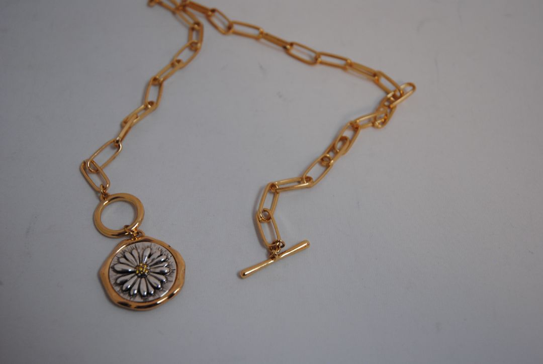 gold plated NA toggle necklace, Shorter gold chain (14-16”)