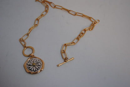 gold plated NA toggle necklace, Shorter gold chain (14-16”)
