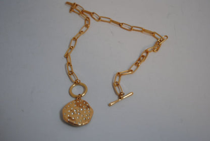 gold plated NA toggle necklace, Shorter gold chain (14-16”)