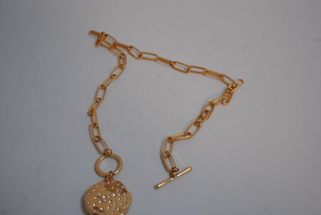 gold plated NA toggle necklace, Shorter gold chain (14-16”)
