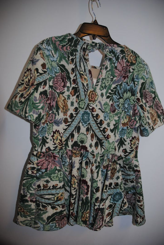 floral Hillary MacMillan tapestry peplum blouse, xs