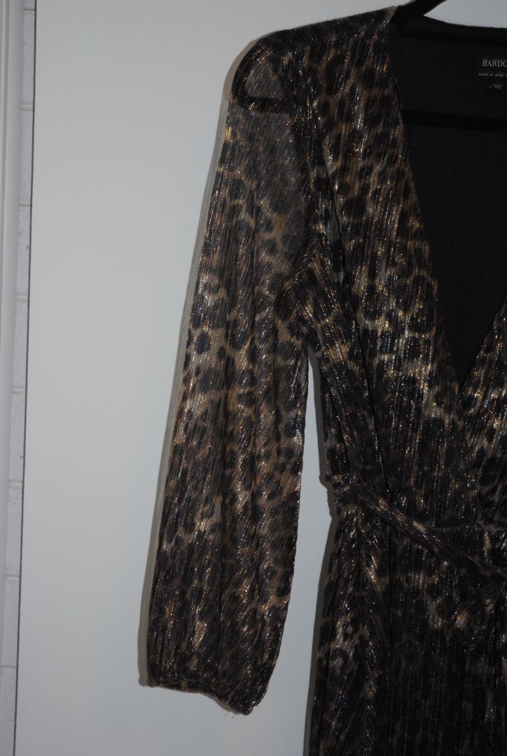 brown and tan Bardot wrap style maxi dress