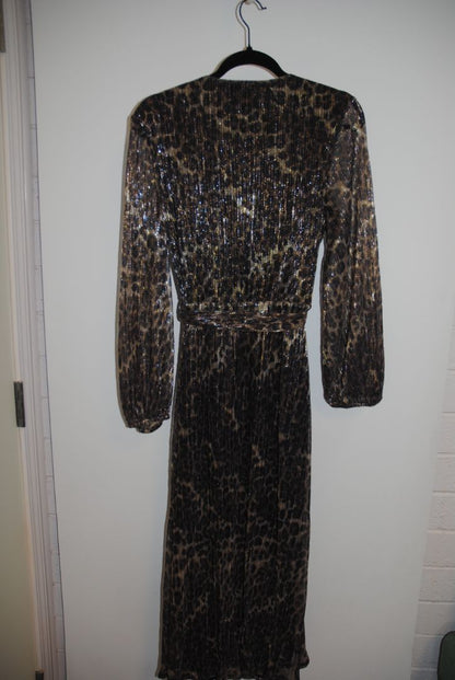 brown and tan Bardot wrap style maxi dress