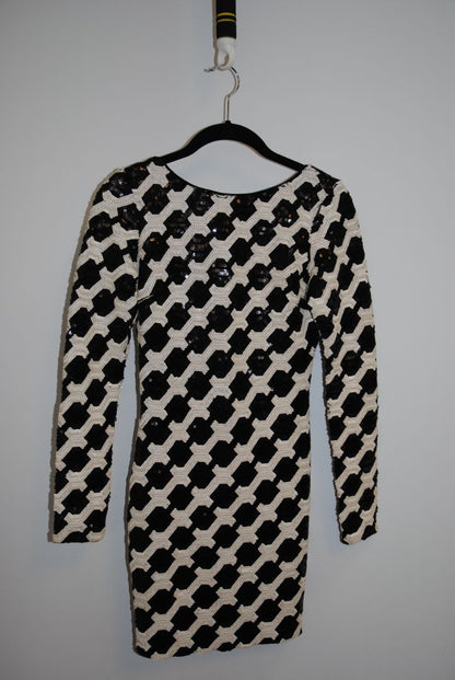 black and white Dress the Population long sleeve dress, S