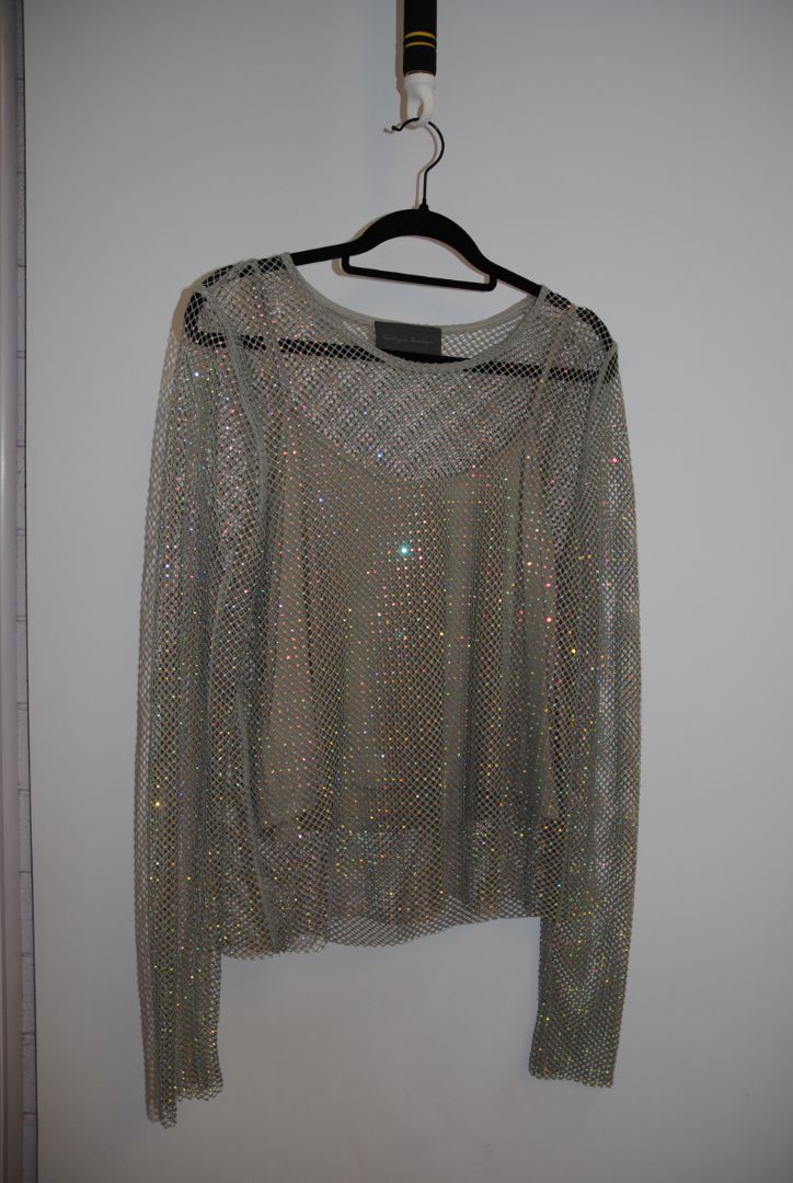 silvery grey Sunday in Brooklyn mesh top, L