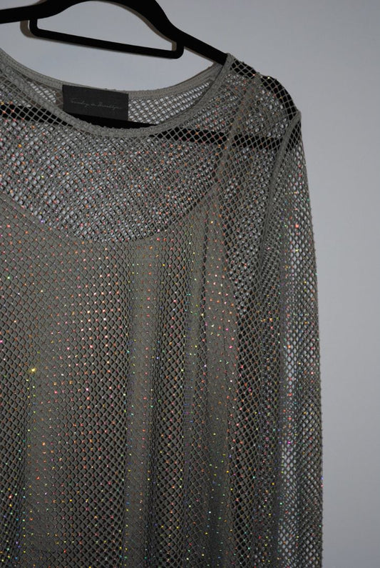 silvery grey Sunday in Brooklyn mesh top, L