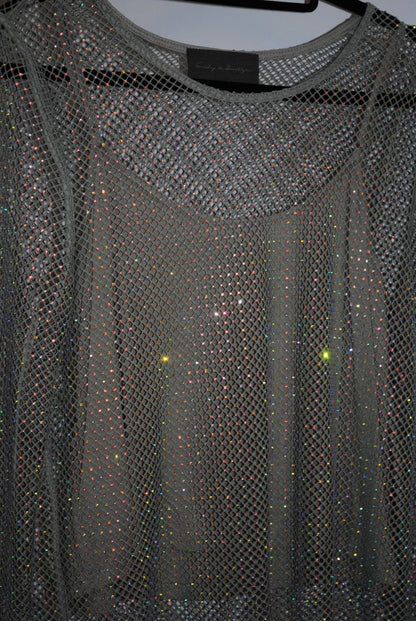 silvery grey Sunday in Brooklyn mesh top, L