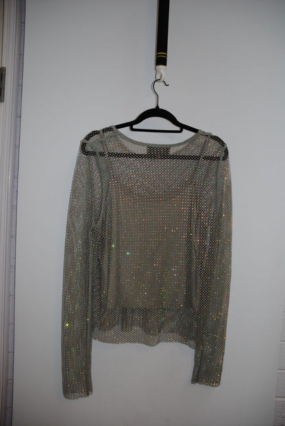 silvery grey Sunday in Brooklyn mesh top, L