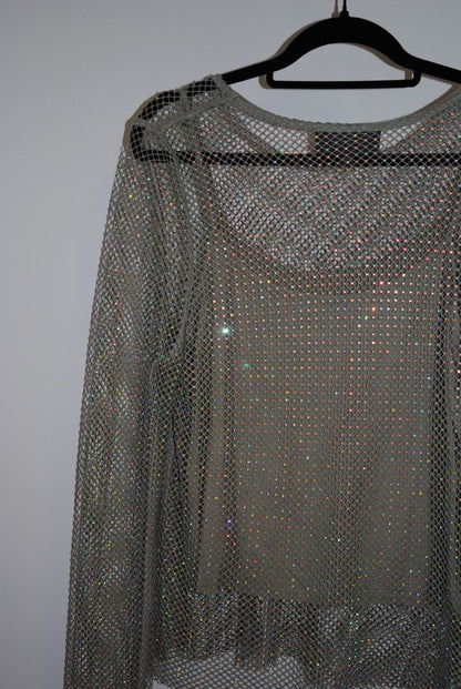 silvery grey Sunday in Brooklyn mesh top, L