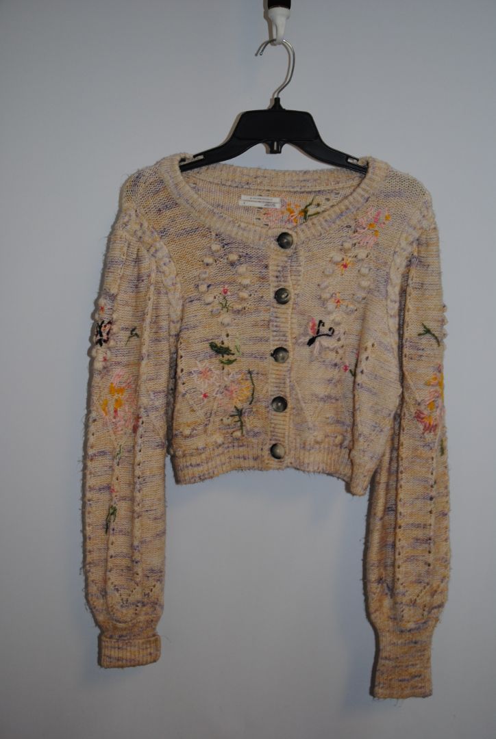 pastels Anthropologie Embroidered bobble‐knit cropped cardigan, S