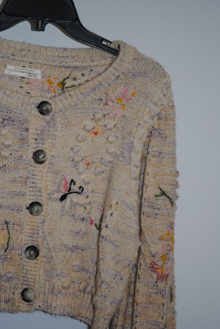 pastels Anthropologie Embroidered bobble‐knit cropped cardigan, S