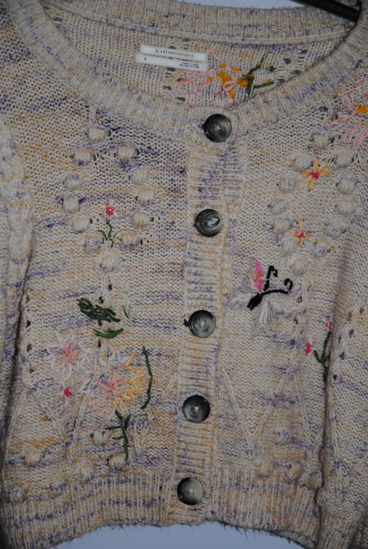 pastels Anthropologie Embroidered bobble‐knit cropped cardigan, S