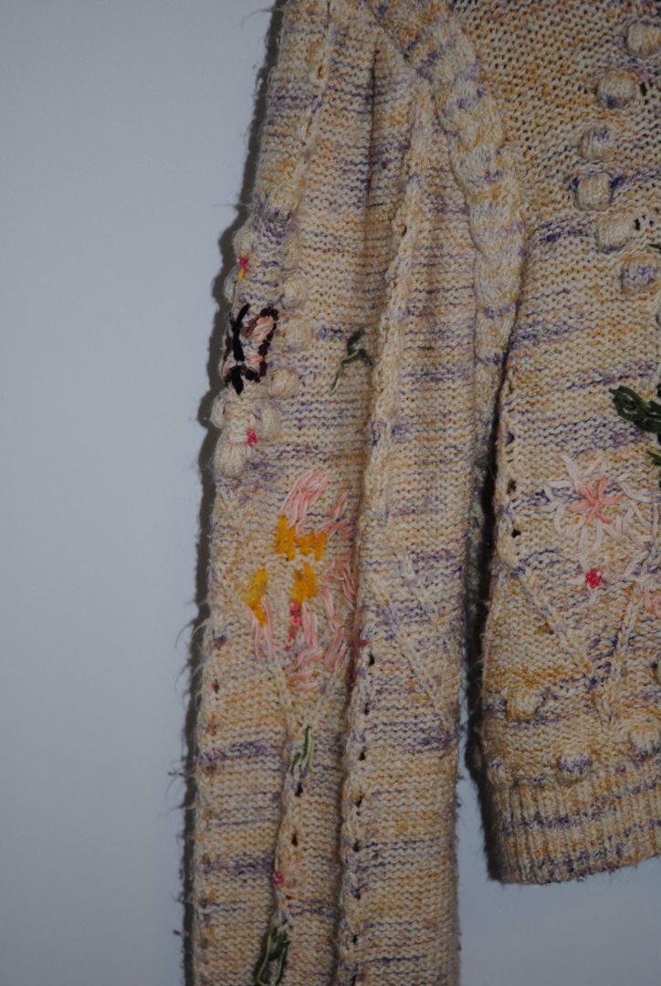 pastels Anthropologie Embroidered bobble‐knit cropped cardigan, S