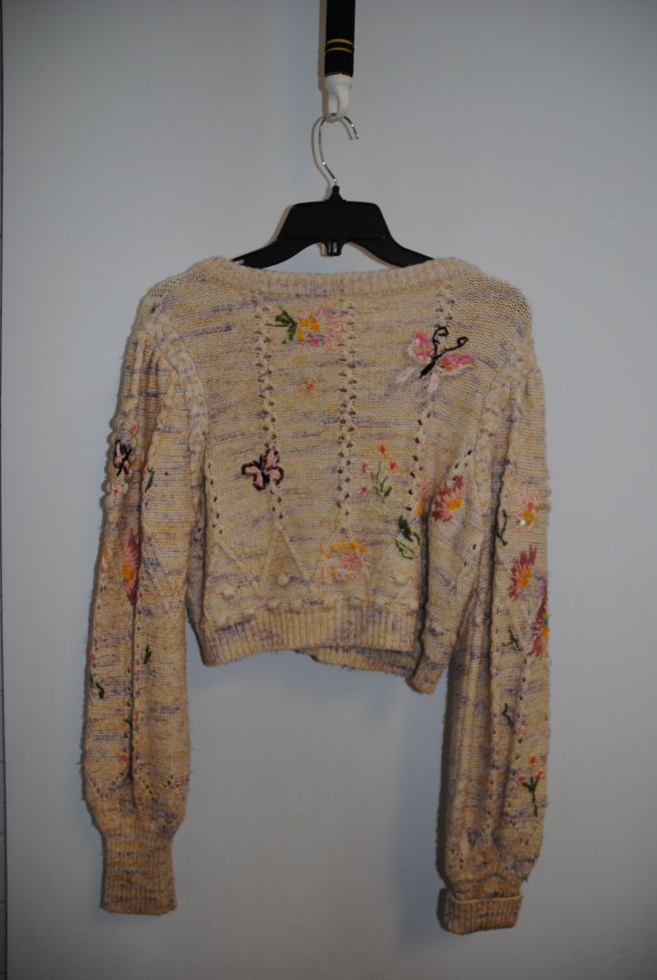 pastels Anthropologie Embroidered bobble‐knit cropped cardigan, S