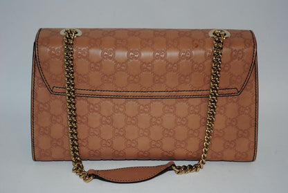 nude/ blush Gucci Emily Guccissima Leather Shoulder Bag (often called Emily Horsebit Chain Shoulder Bag), Length: 10.5–11” Height: 6.5” Depth: 2.5–3” Chain Strap Drop: ~10”