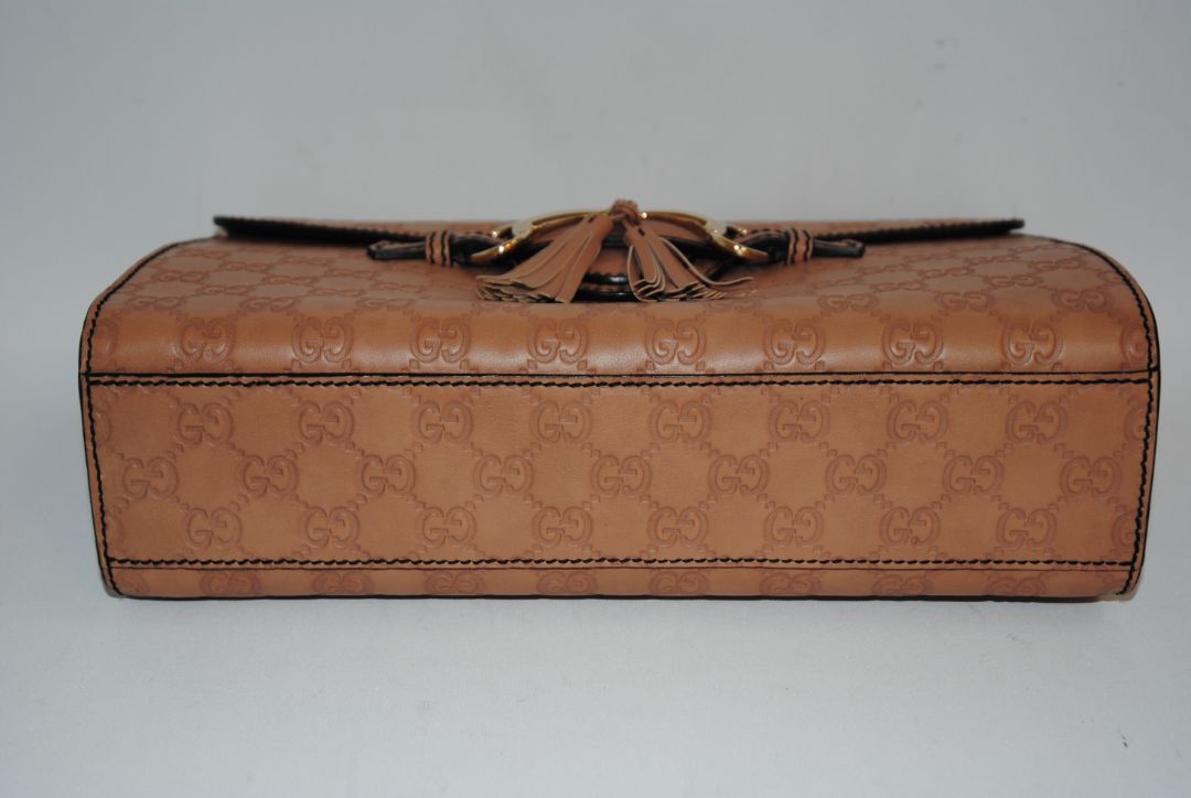 nude/ blush Gucci Emily Guccissima Leather Shoulder Bag (often called Emily Horsebit Chain Shoulder Bag), Length: 10.5–11” Height: 6.5” Depth: 2.5–3” Chain Strap Drop: ~10”