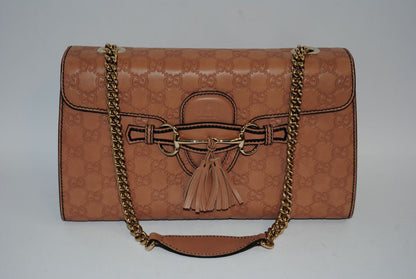 nude/ blush Gucci Emily Guccissima Leather Shoulder Bag (often called Emily Horsebit Chain Shoulder Bag), Length: 10.5–11” Height: 6.5” Depth: 2.5–3” Chain Strap Drop: ~10”